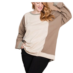Hacci Taupe Combo Soft Warm Brushed Long Sleeve Top in Size 1X NWT